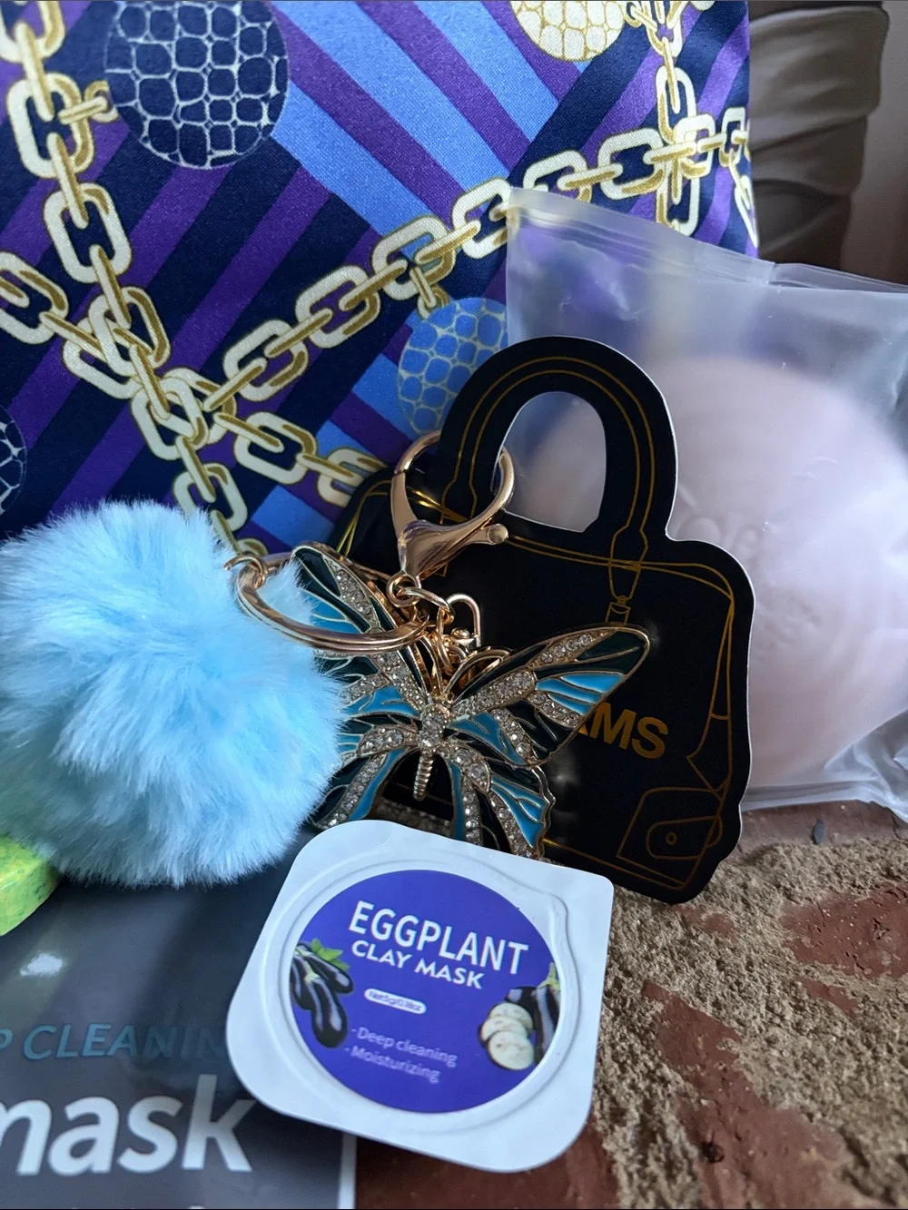 Purple Chain-Print Cosmetic Pouch beauty bundle.